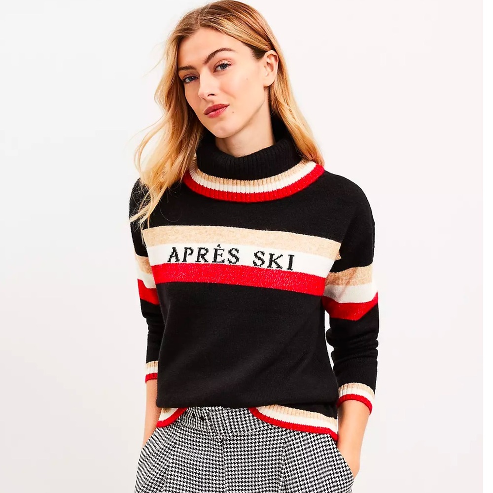 Loft Lou & Grey Apres Ski Black Red Turtleneck Sweater Size Medium